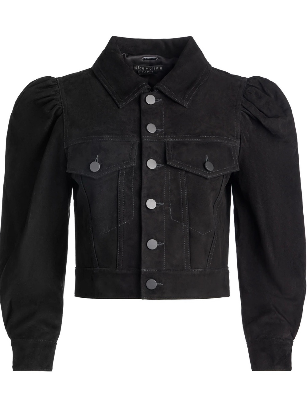 Alice + Olivia Black Puff-Sleeve Lana Suede Jacket